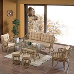Evdemo Albatros 3+1+1 Cam Masalı Puflu Rattan Bahçe Balkon Oturma Takımı Cappuccino