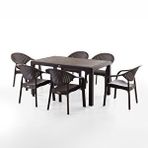 Evdemo Bamboo 6 Kişilik Rattan Masa Sandalye Takımı Kahve Siyah