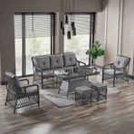 Evdemo Edra 3+1+1 Cam Masalı Puflu Rattan Bahçe Balkon Oturma Takımı Gri