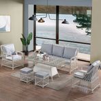 Evdemo Edra 3+1+1 Cam Masalı Puflu Rattan Bahçe Balkon Oturma Takımı Kemik