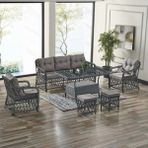 EVDEMO Edra Rattan Gri Oturma Grubu 3+1+1 Camlı Masa ile Konforlu Kullanım ve Dayanıklı Yapı