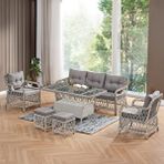 Evdemo Edra Rattan Puflu Bahçe Balkon Takımı 3+1+1+camı Masa Kemik Rengi Naturel