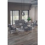 Evdemo Edra Rattan Puflu Bahçe Balkon Takımı 3+1+1+Camlı Masa Gri