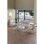 Evdemo Edra Rattan Puflu Bahçe Balkon Takımı 3+1+1+Camlı Masa Kemik Rengi
