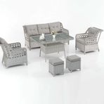 Evdemo Eren Rattan Puflu 3+1+1 Gri Bahçe Balkon Takımı