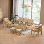 Evdemo Joy Rattan Puflu Bahçe Balkon Takımı 3+1+1+camlı Masa Cappuccino Naturel
