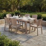 Evdemo King 6 Kişilik Rattan Masa Sandalye Takımı Cappuccino Gri