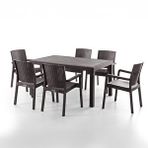 Evdemo King 6 Kişilik Rattan Masa Sandalye Takımı Kahve Siyah