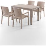 EVDEMO King Cappuccino Rattan Masa Sandalye Takımı 4 Kişilik Dış Mekan Kullanımına Uygun Polypropylene