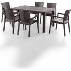 EVDEMO King Kahverengi Rattan Masa Sandalye Takımı 6 Kişilik Dış Mekan Kullanımına Uygun Polypropylene