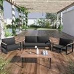 Evdemo Kobalt Siyah Sehpalı 2+1+1 Bahçe Balkon Mobilyası