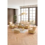 EVDEMO Paris Rattan Puflu Bahçe Balkon Takımı 3+1+1 Cam Masalı Cappuccino