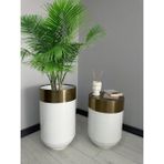 Evden İste Dekoratif Eskitme Darbuka Parlak Beyaz Saksı 70 cm + Sehpa 60 cm İkili Set