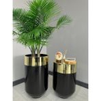 Evden İste Dekoratif Gold Darbuka Parlak Siyah Saksı 70 cm + Sehpa 60 cm İkili Set