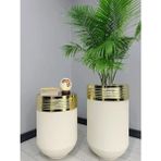 Evden İste Elegant Dekoratif Gold Darbuka Krem Saksı 70CM + Sehpa 60CM Ikili Set