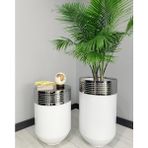 Evden İste ELEGANT Dekoratif Krom Darbuka Parlak Beyaz Saksı 70cm + 60cm Sehpa İkili Set