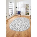 Evdeya 3D Baskılı Kaymaz Taban Yıkanabilir Kilim Desen Oval Yolluk Mutfak Salon Halısı O-SADE-04, Gri, 100 x 300