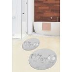 Evdeya 3d Dijital Baskılı Yıkanabilir Anne Baba Çocuk Ikili Yuvarlak Banyo Halısı, Klozet-16-Gri,