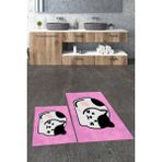 Evdeya 3d Dijital Baskılı Yıkanabilir Kedi Desenli Ikili Banyo Halısı Paspas, Klozet-43-Pembe,