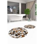 Evdeya 3D Dijital Yıkanabilir Kaymaz Kelebek Desen İkili Banyo Paspas Yuvarlak Klozet Takımı Y-KLOZET-44, Kahverengi, 40 x 60