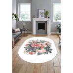 Evdeya 3D Modern Çiçek Desen Dijital Kaymaz Taban Yıkanabilir Oval Yolluk Salon Halısı O-MODERN-35, Beyaz, 80 x 200