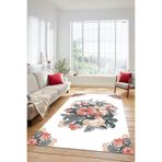 Evdeya 3D Modern Çiçek Desenli Dijital Kaymaz Taban Yıkanabilir Yolluk Mutfak Salon Halısı MODERN-35, Beyaz, 120 x 250