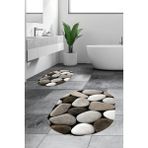 Evdeya 3d Renkli Taş Desenli Yıkanabilir Kolay Silinir Ikili Banyo Halısı Paspas Oval, Klozet-46-Kahve, - Kahverengi