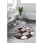 Evdeya 3d Renkli Taş Desenli Yıkanabilir Kolay Silinir Ikili Banyo Halısı Paspas Oval, Klozet-46-Pembe,