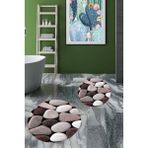 Evdeya 3d Renkli Taş Desenli Yıkanabilir Kolay Silinir Ikili Banyo Halısı Paspas Yuvarlak, Klozet-46-Pembe,