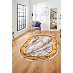 Evdeya Baskılı Kaymaz Taban Yıkanabilir Çerçeve Mermer Desen Oval Mutfak Yolluk Salon Halısı O-MERMER-03, Kahverengi, 80 x 300