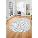 Evdeya Baskılı Kaymaz Taban Yıkanabilir Çizgili Desen Oval Yolluk Mutfak Salon Halısı O-SADE-08, Beyaz, 100 x 300