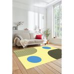 Evdeya Baskılı Kaymaz Taban Yıkanabilir Koridor Halısı Mutfak Halısı Salon Halısı MODERN-52, Mavi, 80 x 300