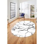 Evdeya Baskılı Kaymaz Taban Yıkanabilir Mermer Desen Oval Mutfak Yolluk Salon Halısı O-MERMER-01, Beyaz, 40 x 60