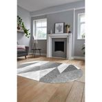 Evdeya Baskılı Kaymaz Taban Yıkanabilir Modern Oval Koridor Halısı Mutfak Halısı Salon Halısı O-MODERN-54, Beyaz, 60 x 150