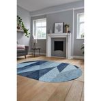 Evdeya Baskılı Kaymaz Taban Yıkanabilir Modern Oval Koridor Halısı Mutfak Halısı Salon Halısı O-MODERN-54, Mavi, 80 x 150
