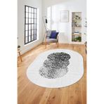 Evdeya Baskılı Kaymaz Taban Yıkanabilir Modern Yolluk Mutfak Oval Salon Halısı O-MODERN-01, Beyaz, 40 x 60