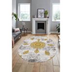 Evdeya Baskılı Kaymaz Taban Yıkanabilir Oval Koridor Halısı Mutfak Halısı Salon Halısı O-MODERN-45, Gold, 120 x 180