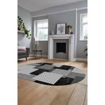 Evdeya Baskılı Kaymaz Taban Yıkanabilir Oval Koridor Halısı Mutfak Halısı Salon Halısı O-MODERN-47, Gri, 80 x 200
