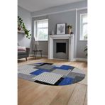 Evdeya Baskılı Kaymaz Taban Yıkanabilir Oval Koridor Halısı Mutfak Halısı Salon Halısı O-MODERN-47, Mavi, 160 x 250