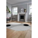 Evdeya Baskılı Kaymaz Taban Yıkanabilir Oval Koridor Halısı Mutfak Halısı Salon Halısı O-MODERN-52, Gri, 80 x 300