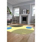 Evdeya Baskılı Kaymaz Taban Yıkanabilir Oval Koridor Halısı Mutfak Halısı Salon Halısı O-MODERN-52, Mavi, 60 x 100