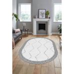 Evdeya Baskılı Kaymaz Taban Yıkanabilir Sade Kilim Desen Oval Yolluk Salon Halısı O-SADE-17, Gri, 180 x 280