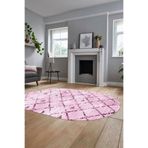 Evdeya Baskılı Kaymaz Yıkanabilir Kilim Desen Oval Yolluk Mutfak Halısı Salon Halısı O-MODERN-57, Pembe, 80 x 200