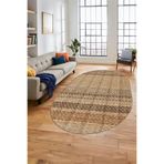 Evdeya Baskılı Kaymaz Yıkanabilir Şık Kilim Desen Oval Yolluk Halısı Salon Halısı O-MODERN-70, Kahverengi, 180 x 300