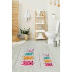 Evdeya Baskılı Yıkanabilir Kaymaz Renkli Kediler Desenli İkili Banyo Halısı Klozet Takımı KLOZET-41, Gri, 60 x 100