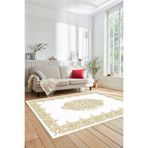 Evdeya Çerçeve Desen Dijital Baskılı Kaymaz Taban Yıkanabilir Yolluk Mutfak Salon Halısı ÇERÇEVELİ-22, Beyaz, 80 x 200