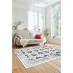 Evdeya Çerçeve Desen Dijital Baskılı Kaymaz Taban Yıkanabilir Yolluk Mutfak Salon Halısı ÇERÇEVELİ-26, Beyaz, 100 x 150