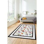 Evdeya Çerçeve Desen Dijital Baskılı Kaymaz Taban Yıkanabilir Yolluk Mutfak Salon Halısı ÇERÇEVELİ-27, Beyaz, 40 x 60