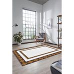 Evdeya Çerçeve Desen Dijital Baskılı Kaymaz Taban Yıkanabilir Yolluk Mutfak Salon Halısı ÇERÇEVELİ-48, Beyaz, 60 x 150