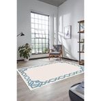Evdeya Çerçeve Desen Dijital Baskılı Kaymaz Taban Yıkanabilir Yolluk Mutfak Salon Halısı ÇERÇEVELİ-49, Beyaz, 160 x 250